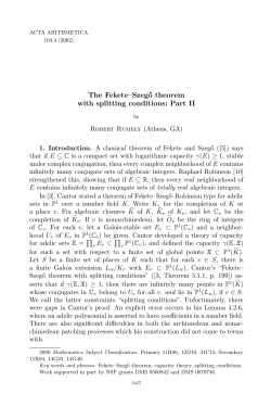 The Fekete&ndash;Szeg˝o theorem with splitting conditions
