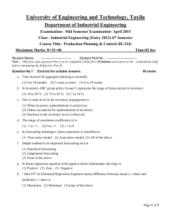 Mid Semester Examination- April 2015 Class: Industrial