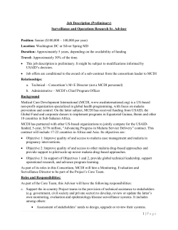 Surveillance and Operations Research Sr. Advisor