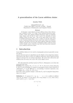 A generalization of the Lucas addition chains 1 Introduction