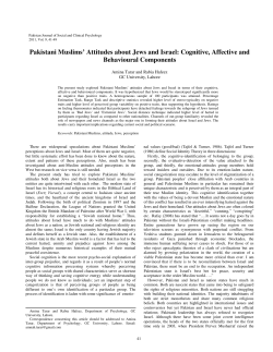 Pakistani Muslims` Attitudes about Jews and Israel: Cognitive