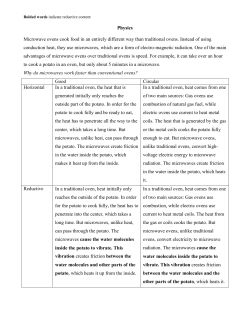 Bolded words indicate reductive content Physics Microwave ovens