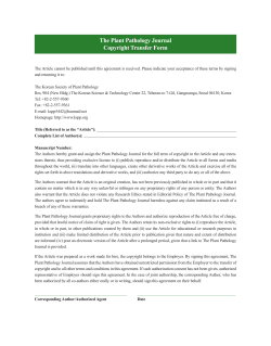 The Plant Pathology Journal Copyright Transfer Form