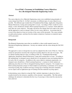 Use of Fink`s Taxonomy in Establishing Course Objectives for a Re