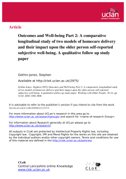 Article Outcomes and Wellbeing Part 2: A comparative
