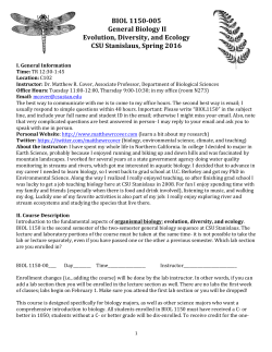 BIOL 1150-005 General Biology II Evolution, Diversity, and Ecology