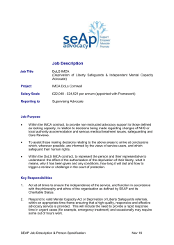Job Description Job Title DoLS IMCA (Deprivation of Liberty