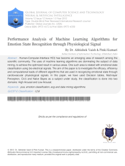 Performance Analysis of Machine Learning Algorithms for Emotion