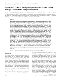 Simulated chronic nitrogen deposition increases carbon storage in