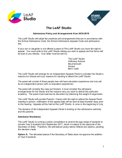 LeAF Studio Proposed Admission Policy 2018-19