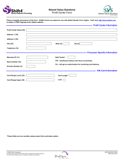 Stored Value Solutions Profit Center Form