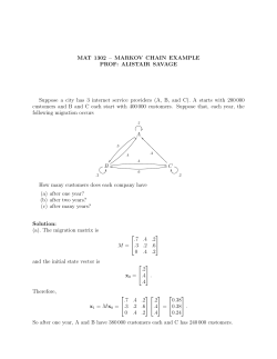 MAT 1302 &ndash; MARKOV CHAIN EXAMPLE PROF: ALISTAIR SAVAGE