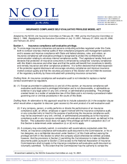 INSURANCE COMPLIANCE SELF-EVALUATIVE