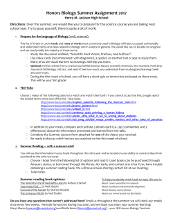 Summer Homework for Honors Biology at Jackson High School
