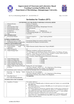 Invitation for Tender for Supplying, installation, testing and