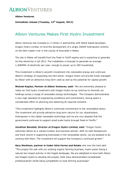 Albion Ventures Makes First Hydro Investment