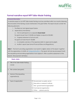 Format narrative report NFP II tailor-made training
