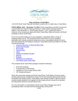 Stay and Shop in Costa Mesa One $100 South