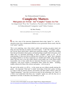 In Educational Games COMPLEXITY MATTERS