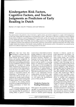 Kindergarten Risk Factors, Cognitive Factors, and