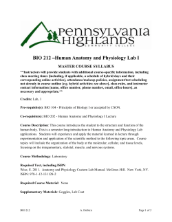 BIO 212 Human Anatomy and Physiology I Lab Syllabi
