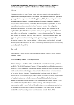 Psychological Knowledge for Teaching Critical Thinking