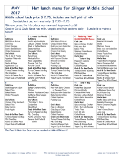 Hot lunch menu for Slinger Middle School