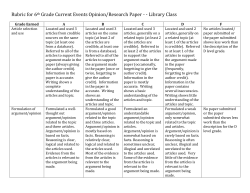 Rubric for 6th Grade Current Events Opinion/Research Paper