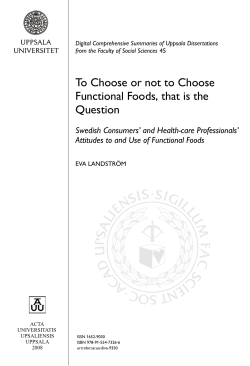 To Choose or not to Choose Functional Foods, that is the Question