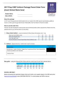 2017 Prep CSEF Uniform Package Parent Order Form