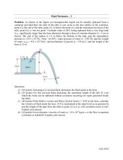 Fall 2016 Fluid Mechanics &ndash; 2 Problem: As shown in the figure, an