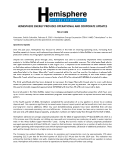 HEMISPHERE ENERGY PROVIDES OPERATIONAL AND