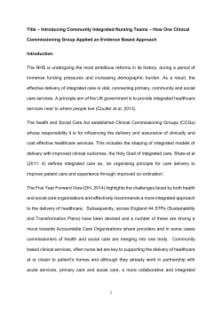 Title &ndash; Introducing Community Integrated Nursing Teams &ndash; How One