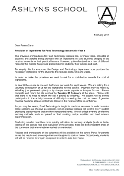 Food Technology Ingredients Year 8