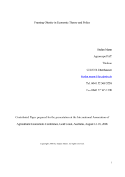Framing Obesity in Economic Theory and Policy