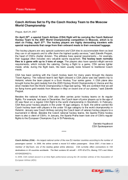 Czech Airlines Set to Fly the Czech Hockey Team to the Moscow