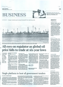 All eyes on regulator as global oil price falls to trade at six