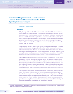 Normative and Cognitive Aspects of Tax Compliance: Literature