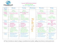 Activity Time Monday Tuesday Wednesday Thursday Friday