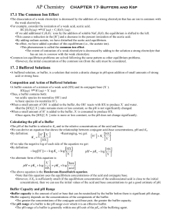 AP Chemistry CHAPTER 17- Buffers and Ksp 17.1 The Common Ion