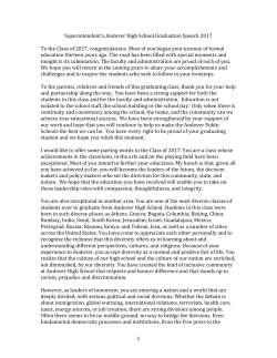 Superintendent`s Andover High School Graduation Speech 2017 To