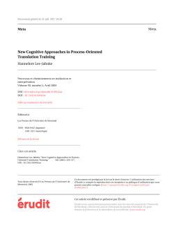 New Cognitive Approaches in Process-Oriented Translation