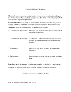 Chapter 13 Rates of Reactions Chemical reactions require varying