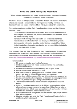 Food and Drink Policy and Procedure