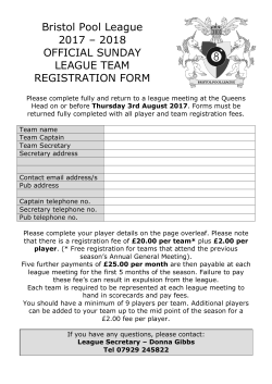 2018 OFFICIAL SUNDAY LEAGUE TEAM REGISTRATION FORM