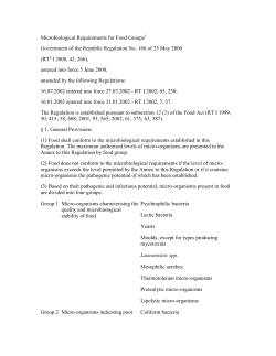 Microbiological Requirements for Food Groups1