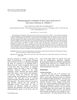 Pharmacognostic evaluation of stem, leaves and roots of