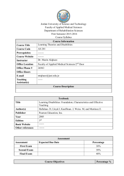 AS 201 Learning Theories and Disabilities