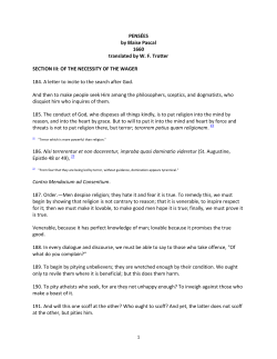 PENS&Eacute;ES by Blaise Pascal 1660 translated by WF Trotter SECTION