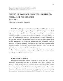 THEORY OF NAMES AND COGNITIVE LINGUISTICS - Alpen